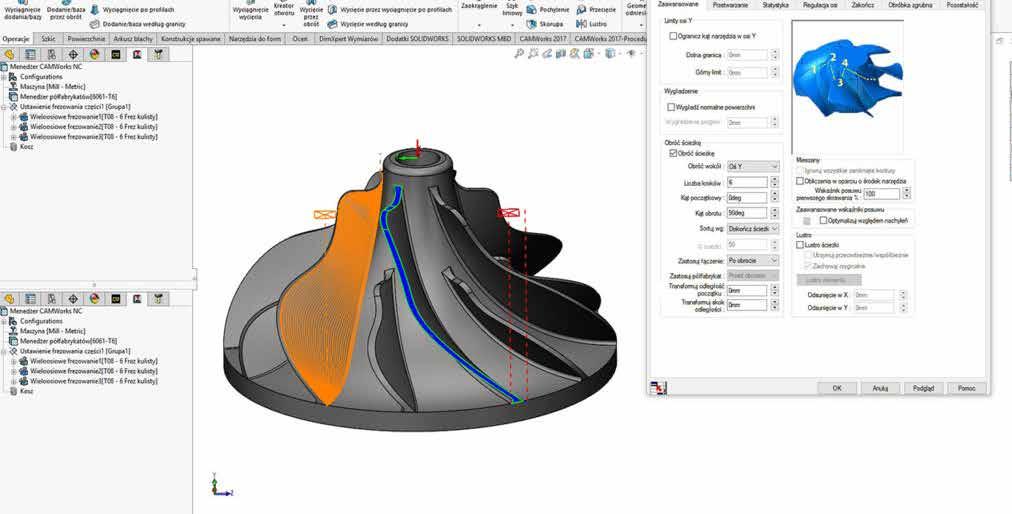 WYTWARZANIE CAMWORKS 5 OSI Celem szkolenia jest zapoznanie się z funkcjonalnością programu CAMWORKS w zakresie tworzenia ścieżek z użyciem płynnej czwartej oraz piątej osi na frezarce.