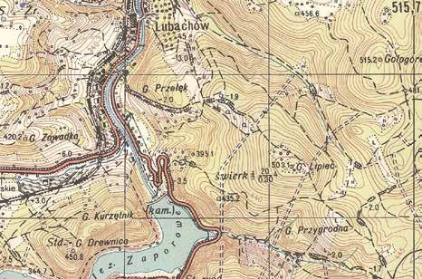 Fragment mapy z 1957 r. z zaznaczona górą Przygrodną I znów zachichotał, i zatoczył kółko.