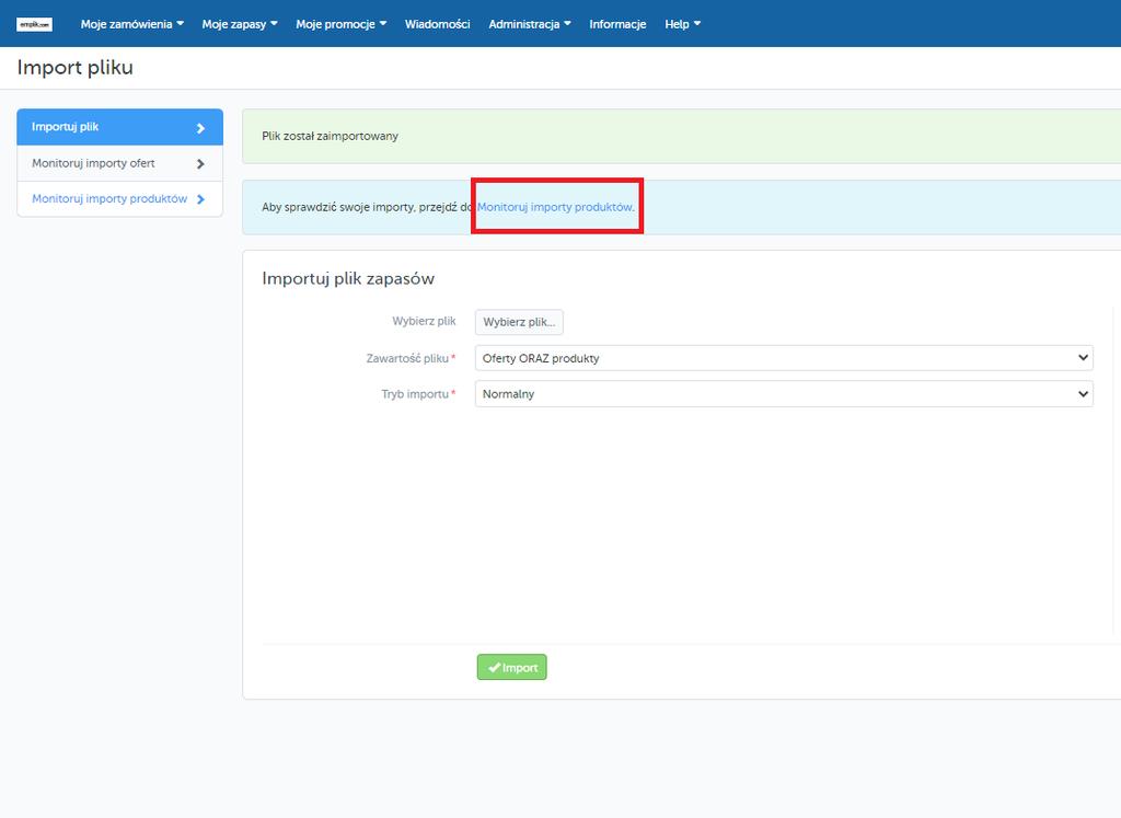 3.3. Dodanie grupowe ofert oraz produktów 3.3.1. Dodanie grupowe ofert oraz produktów za pomocą szablonu importu w formacie Excel (xlsx) (str.