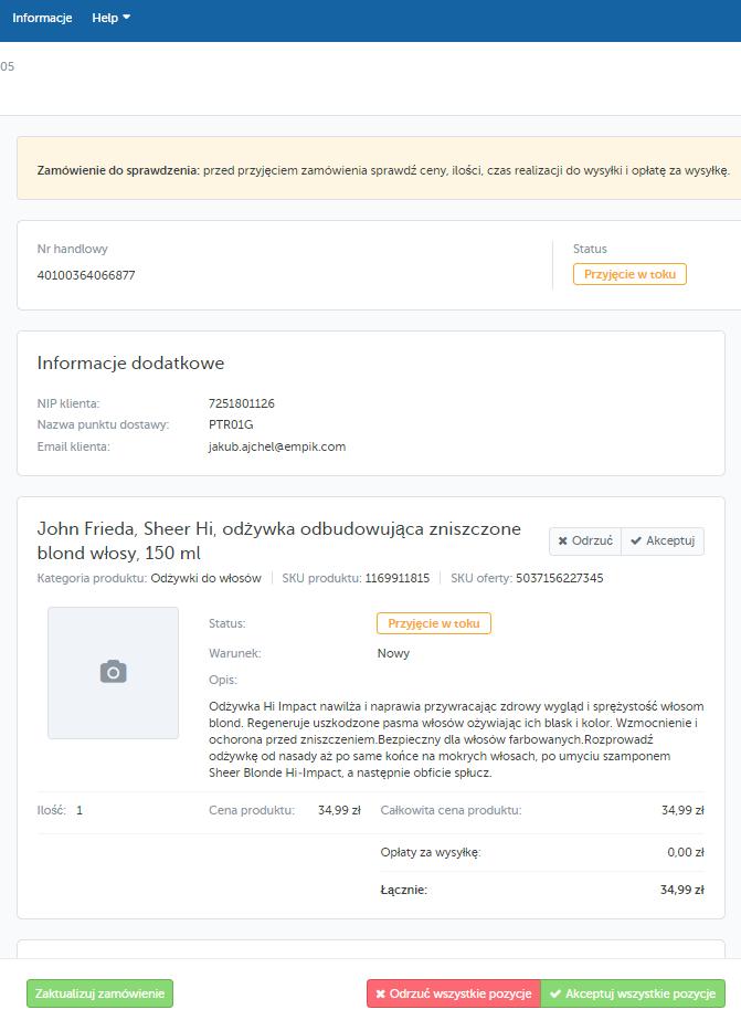 4.1. Realizacja zamówień 4.1.1. Akceptacja zamówienia do realizacji 1 Wszystkie zamówienia złożone przez klientów znajdziesz w zakładce: Moje zamówienia -> Wszystkie zamówienia.