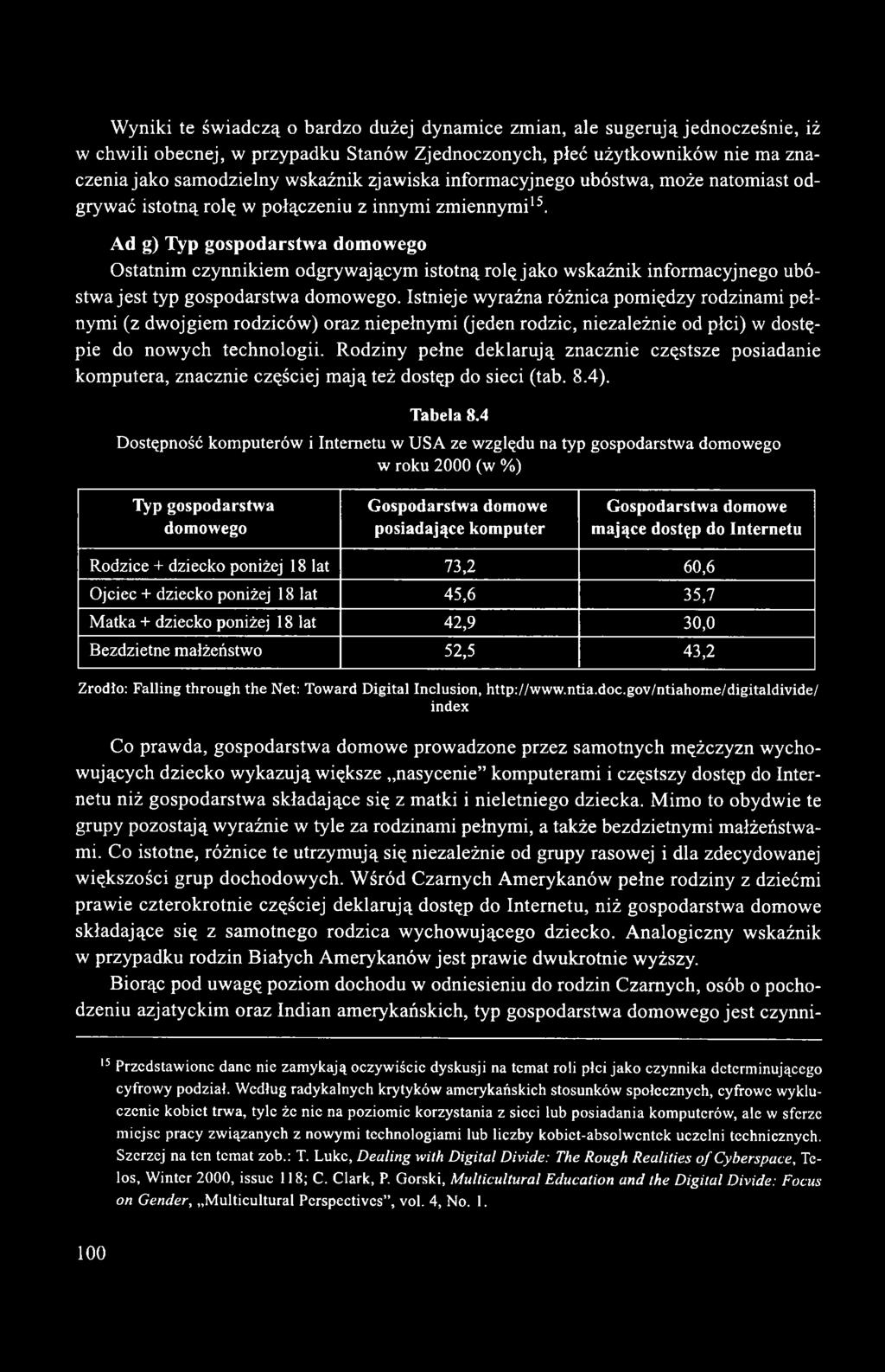 Ad g) T^p gospodarstwa domowego Ostatnim czynnikiem odgrywającym istotną rolę jako wskaźnik informacyjnego ubóstwa jest typ gospodarstwa domowego.