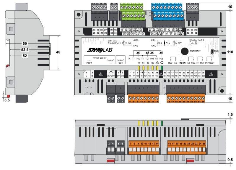 Sterownik pomieszczeniowy LR102, 1 regulator VAV na nawiewie, 1 regulator na wyciągu oraz 3 odciągi technologiczne 2. Sterownik odciągu technologicznego LR002- max. 5 stanowisk 3.