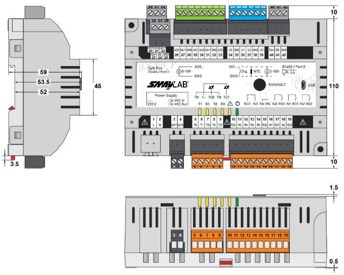 Sterownik dygestorium LRS203- jedno dygestorium, regulator VAV na nawiewie oraz regulator na wyciągu 5. Sterownik dygestorium LRS204- dygestorium, odciąg technologiczny.