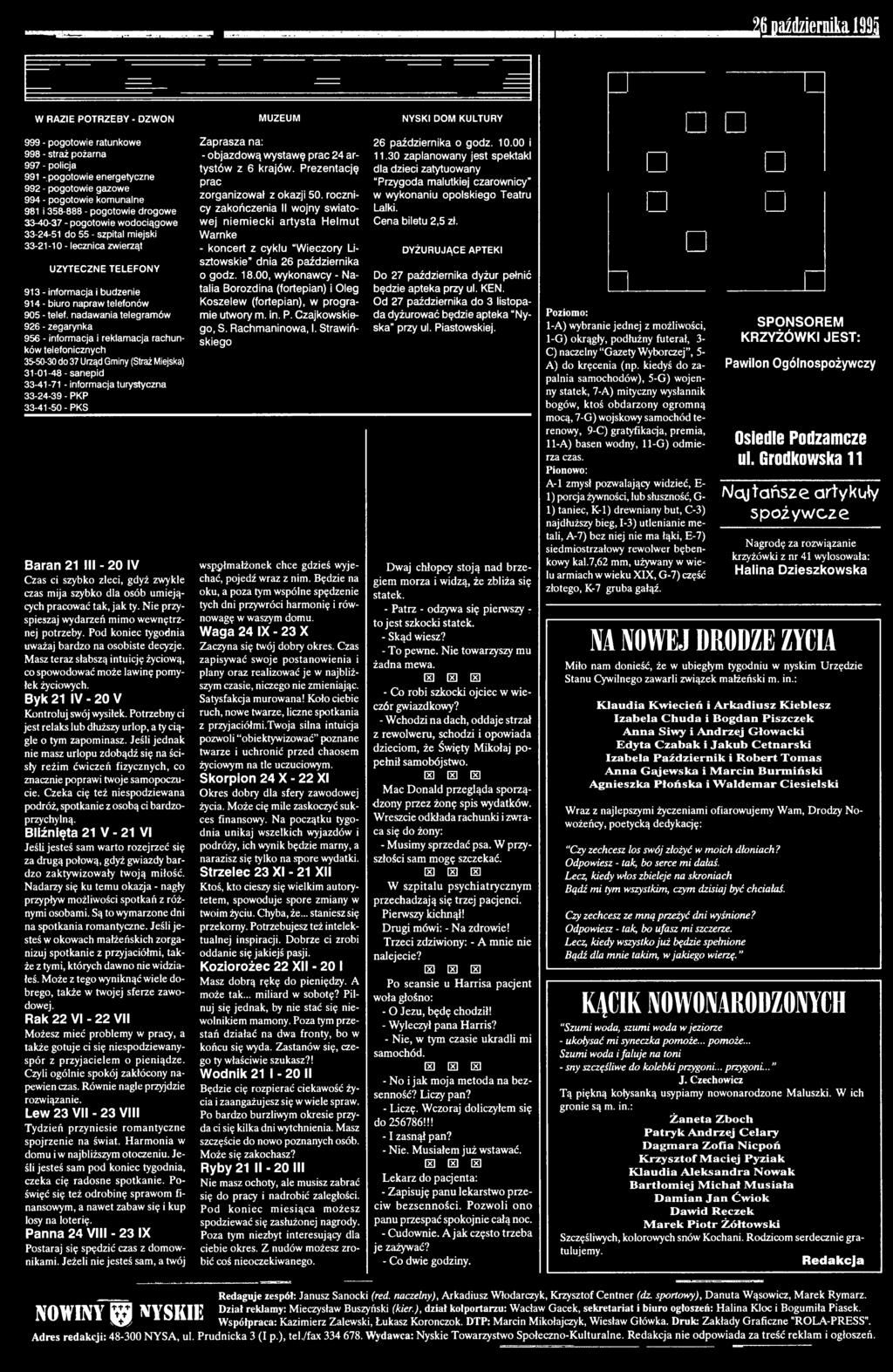 PKP 33-41-50-PKS Baran 21 III - 20 IV Czas ci szybko zleci, gdyż zwykle czas mija szybko dla osób umiejących pracować tak, jak ty. Nie przyspieszaj wydarzeń mimo wewnętrznej potrzeby.