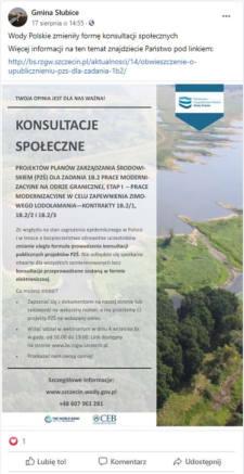 Rycina 20 Post informujący o konsultacjach społecznych