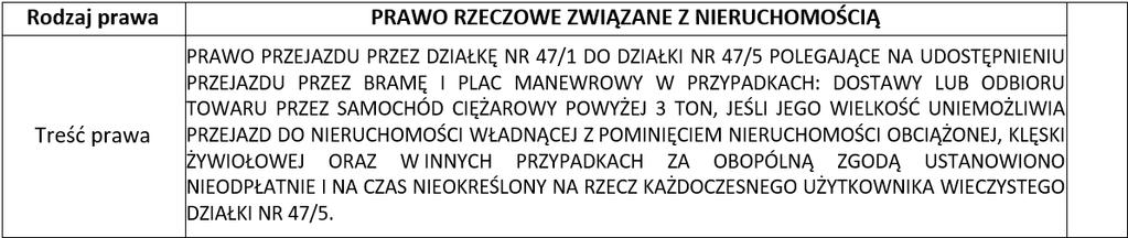 Zadanie 6. Na podstawie zamieszczonego zapisu z księgi wieczystej wskaż numer działki stanowiącej nieruchomość władnącą. A. B. C. D. 3 47 47/1 47/5 Zadanie 7.