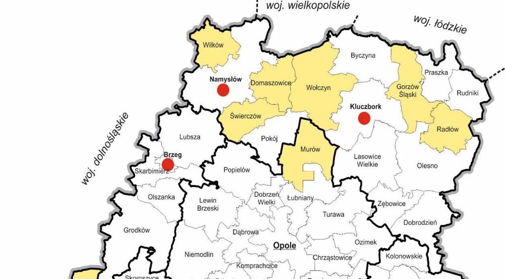 OSI krajowe w województwie opolskim [SOR i KSRR 2030] OSI Miasta średniej wielkości tracące funkcje