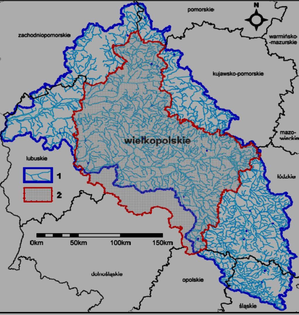 Obszar realizacji podprojektu: 1 dorzecze Warty z siecią głównych rzek 2 obszar województwa