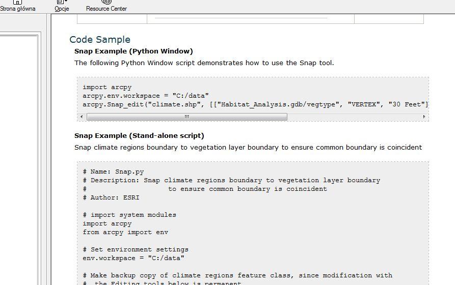 Rys. 3. Okno pomocy narzędzia widoczny przykład użycia w kodzie. Python to nowoczesny, bardzo elastyczny skryptowy język programowania.