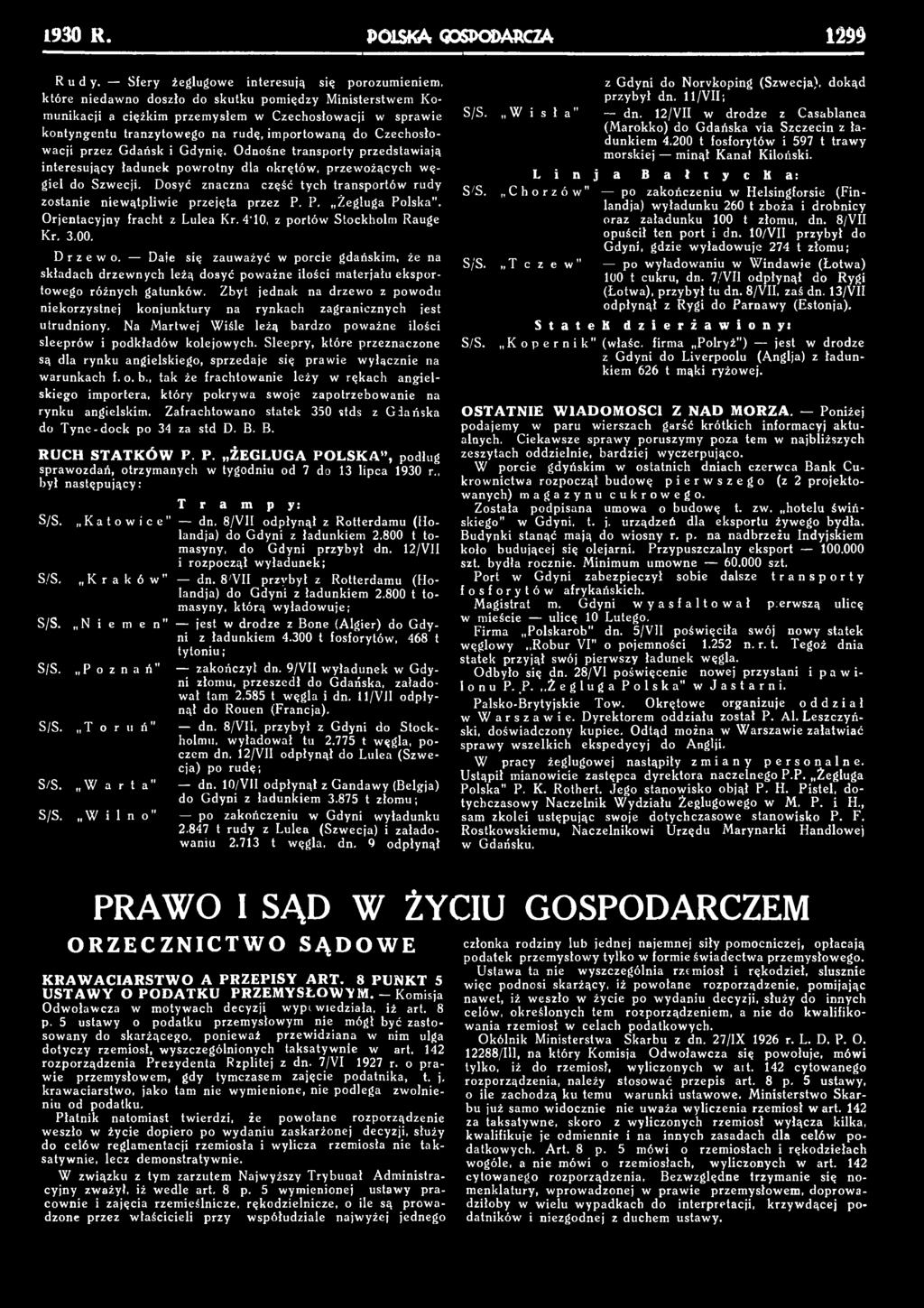 Drzewo, Daje się zauważyć w porcie gdańskim, że na składach drzewnych leżą dosyć poważne ilości materjału eksportowego różnych gatunków.