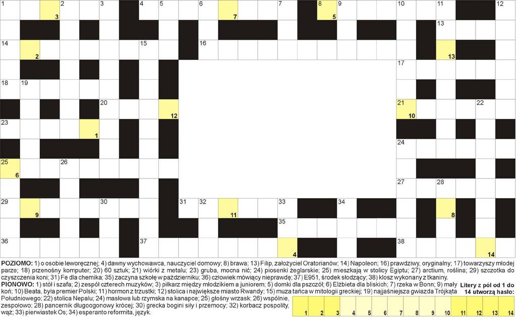 Rozwiązanie krzyżówki wraz z wyciętym kuponem #38, prosimy wysłać na podany adres w terminie 7 dni od daty wydania, adres: Nowy urier Zamojski, skrytka pocztowa 206, 22-400 Zamość