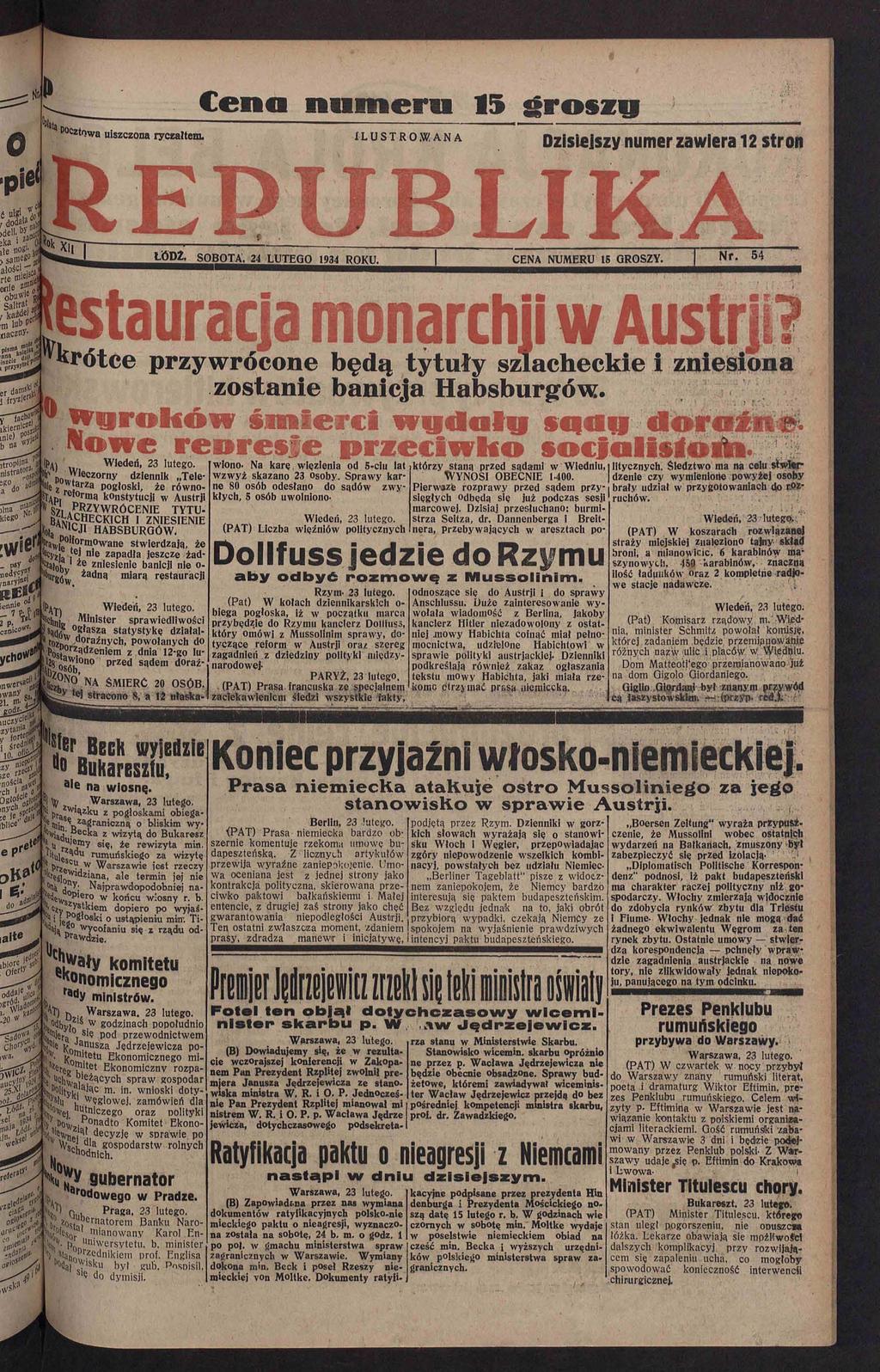 ata Cena numeru 5 grozu Pocztoa uizczona ryczałtem. ILUSTROWANA Dziiejzy numer zaiera 2 tron pie< ć ulgi, ile vi > amego $ rte tnie^ Saltrat pim".