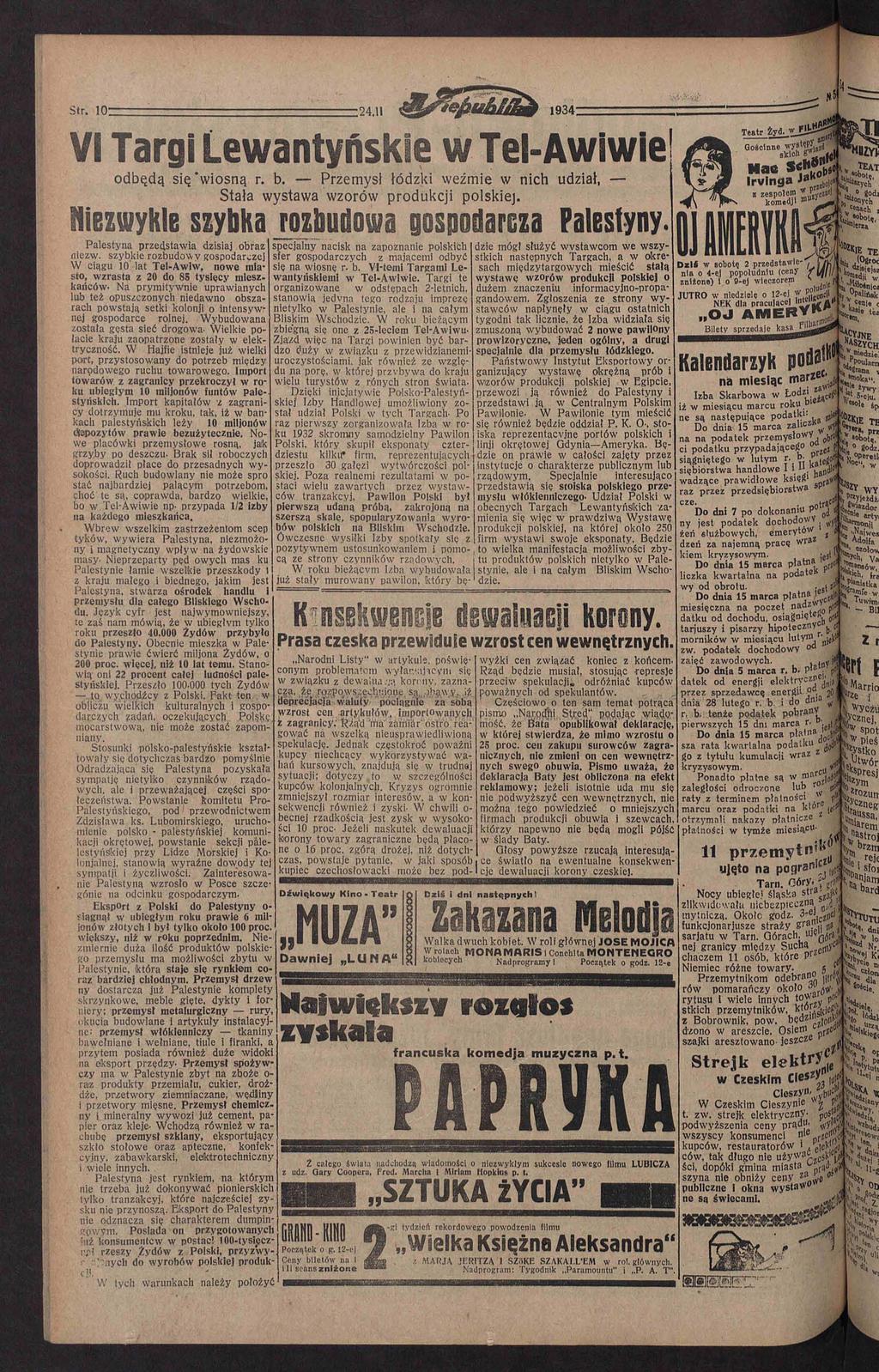 Str. 0: :24.u 934: VI Targi Leantyńkie Tel-Aiie odbędą ią*ioną r. b. Przemył łódzki eźmie nich udział, Stała ytaa zoró produkcji polkiej.