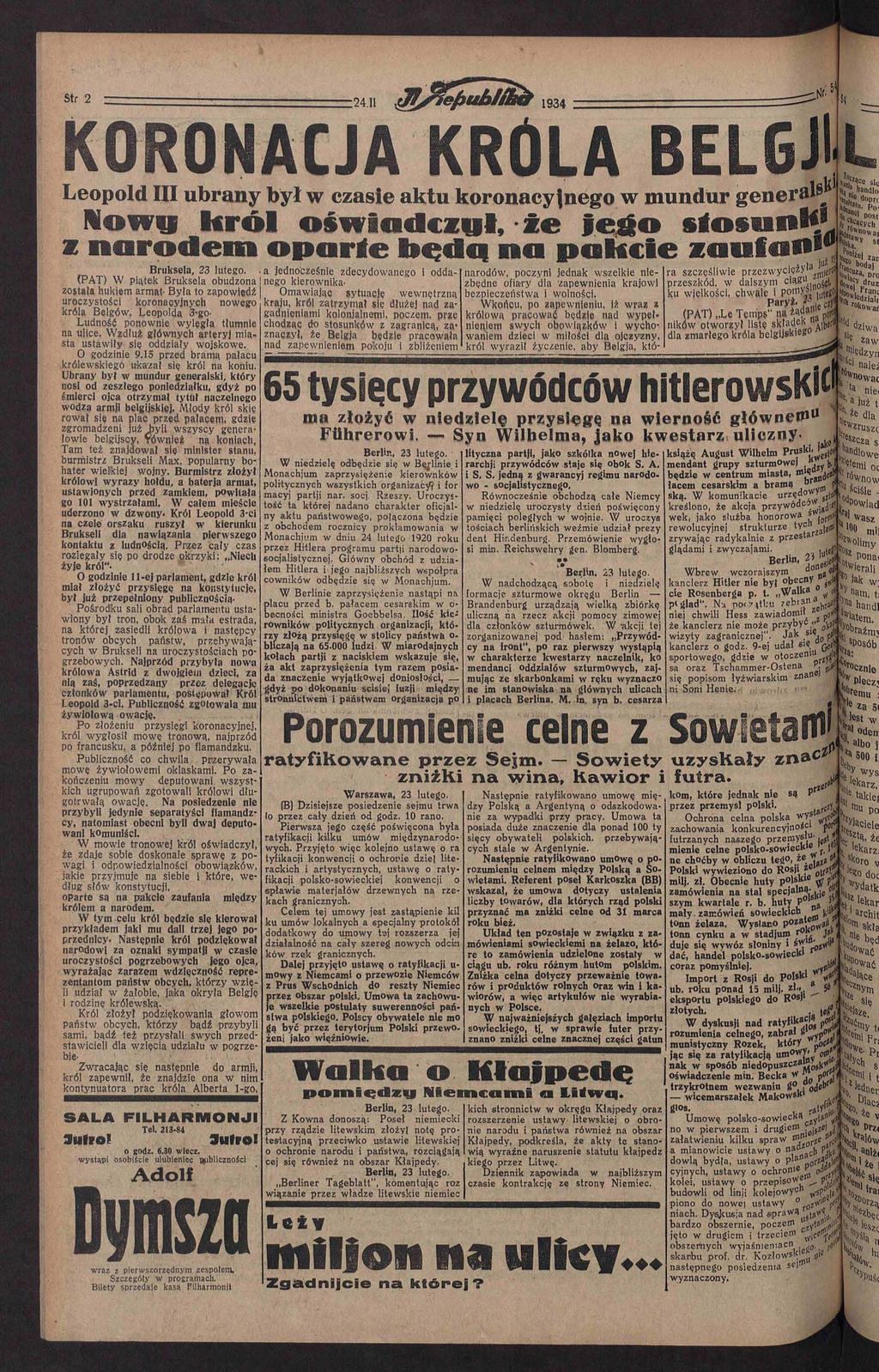 Str 2 :24. 934 Nr. KORONACJA KRÓLA BELGA Leopold LeODOld III ubrany i l b r a i l V był h v ł p.zaaia czaie aktu a k t u koronacyjnego lrm«miftr»viiipcta mundur m u n d u r orftlierfll^ generał^'!