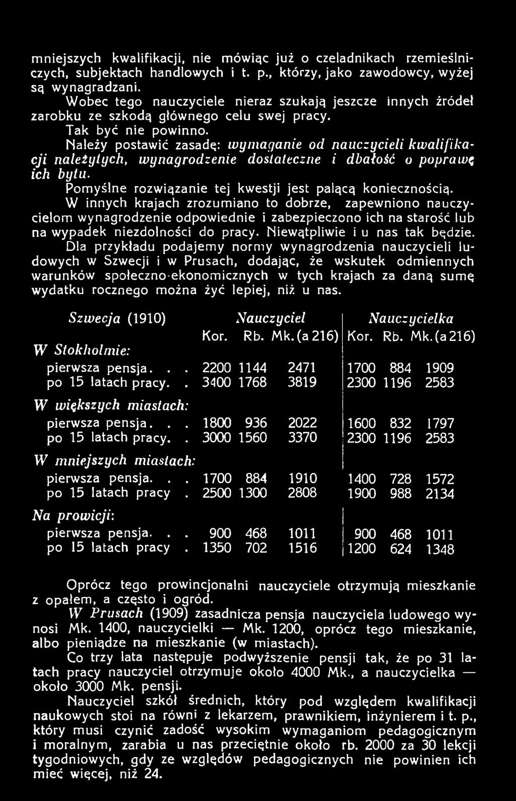 N ależy postawić zasadą: wym aganie od nauczycieli kw alifikacji należytych, wynagrodzenie dostateczne i dbałość o poprawę ich bytu. Pom yślne ro zw iązan ie tej kwestji jest palącą koniecznością.