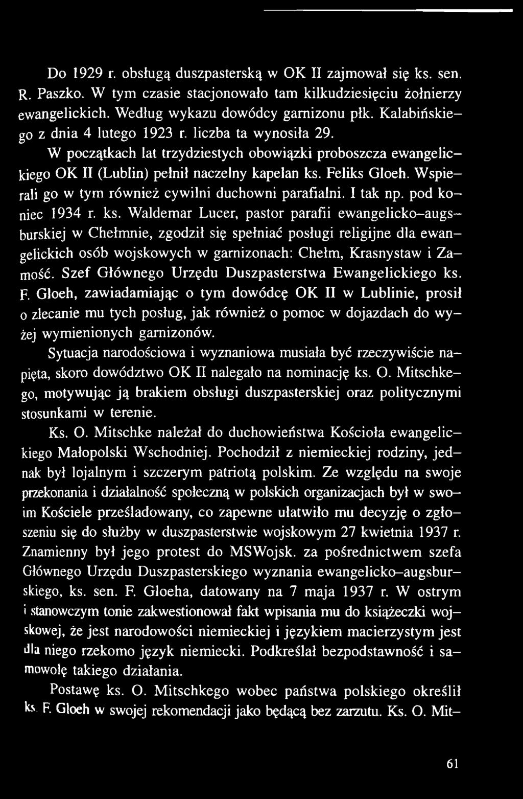 Szef Głównego Urzędu Duszpasterstwa Ewangelickiego ks. F.