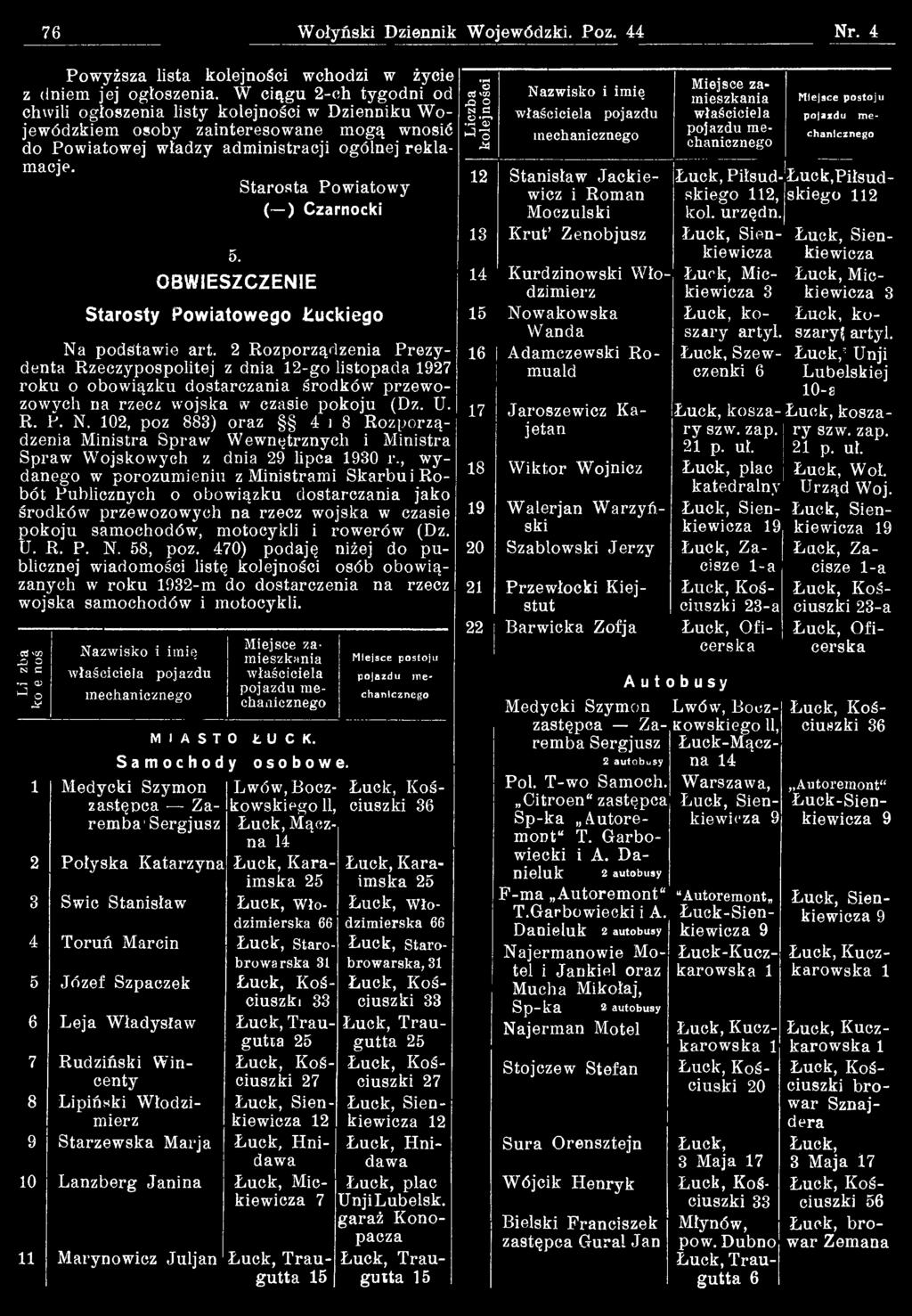 102, poz 883) oraz 4 i 8 Rozporządzenia Ministra Spraw Wewnętrznych i Ministra Spraw Wojskowych z dnia 29 lipca 1930 r.