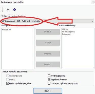 1. Następnie należy wybrać ze wszystkich rodzajów zestawień CP-Producenci BKT- Elektronik - produkty, 2.