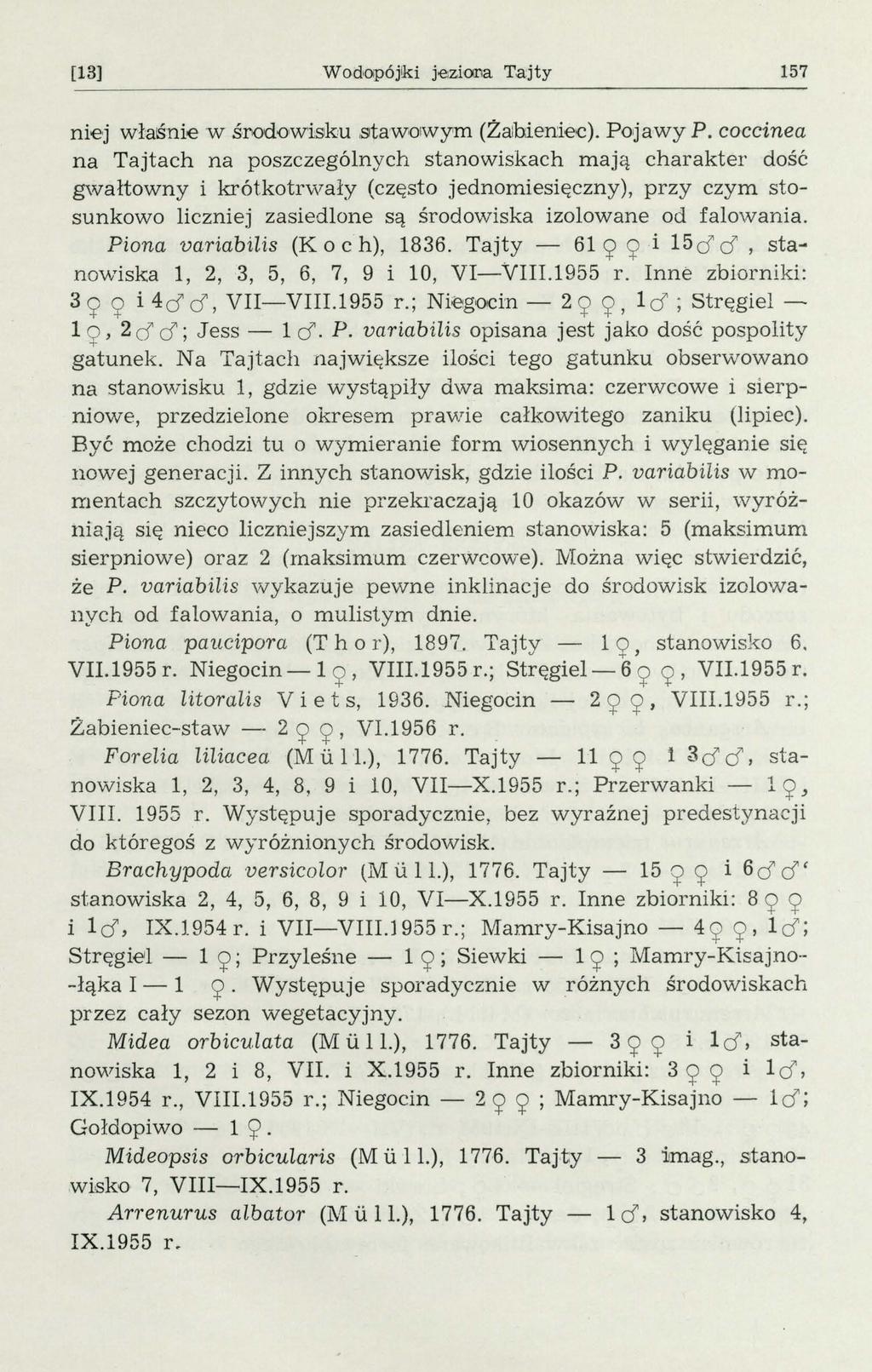 [13] Wodopójki jeziona Tajty 157 niej właśnie w środowisku stawo1wym ( Ż aibierriec). Pojawy P.