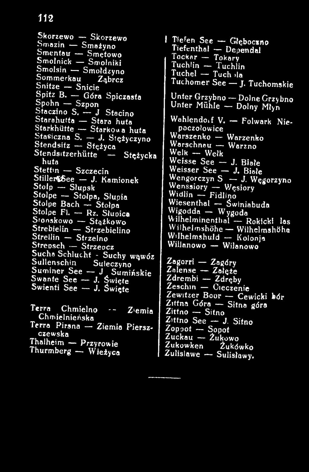 Święte Terra Chmielno Ziemia Chmielnieńska Terra Pirsna Ziemia Piersz* czewska Thalheim Przyrowie Thurmberg Wieżyca I Tiefen See Cłęboczno Tiefenthal Dependal Tockor Tokary Tuch lin Tuchlin Titchel