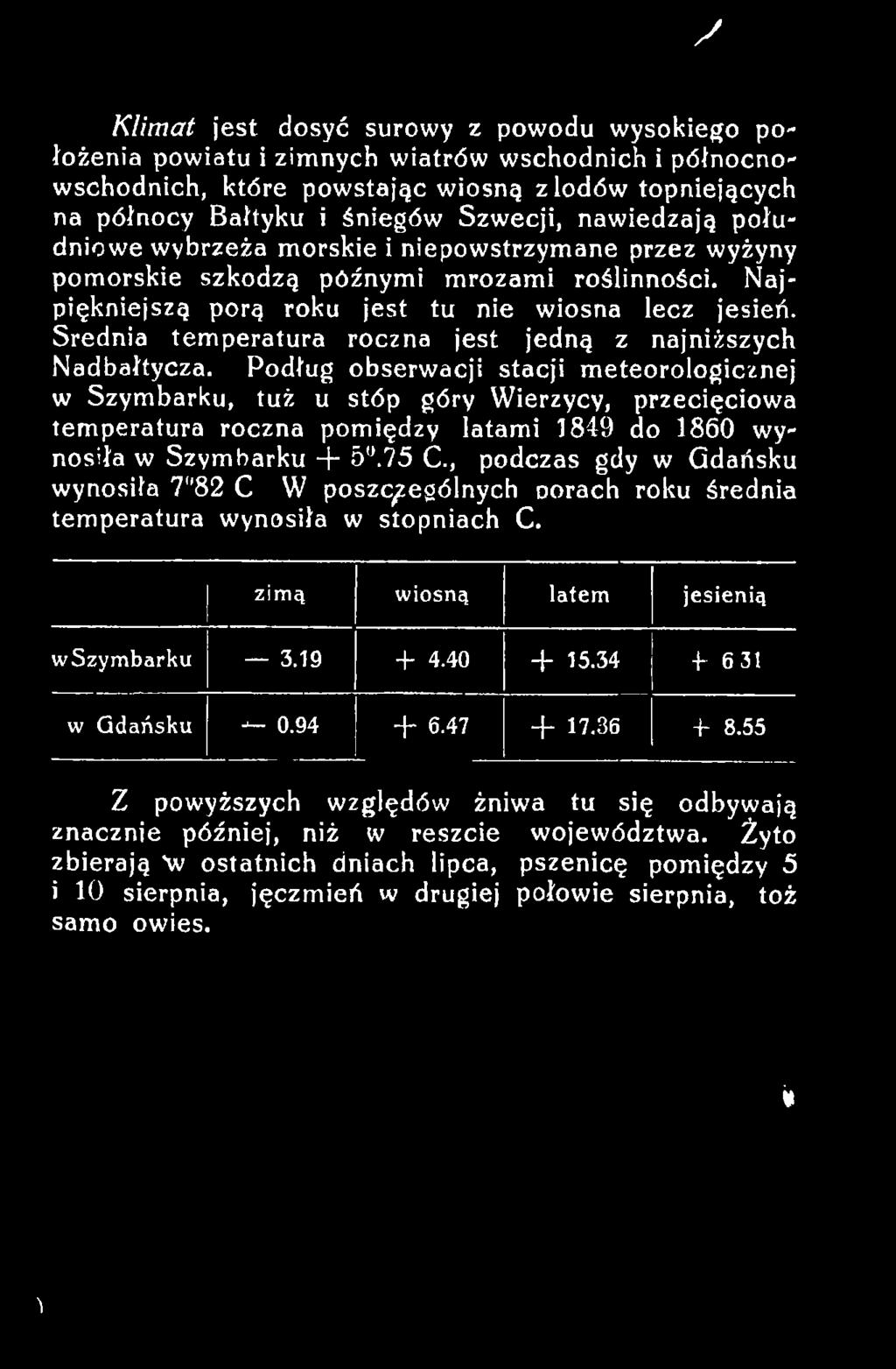 , podczas gdy w Gdańsku wynosiła 7"82 C W poszczególnych norach roku średnia temperatura wynosiła w stopniach C. zimą wiosną latem jesienią wszymbarku 3.19 + 4.40 + 15.