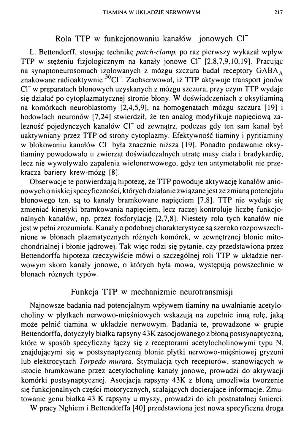 TIAM1NA W UKŁADZIE NERWOWYM 217 Rola TTP w funkcjonowaniu kanałów jonowych Cl L.