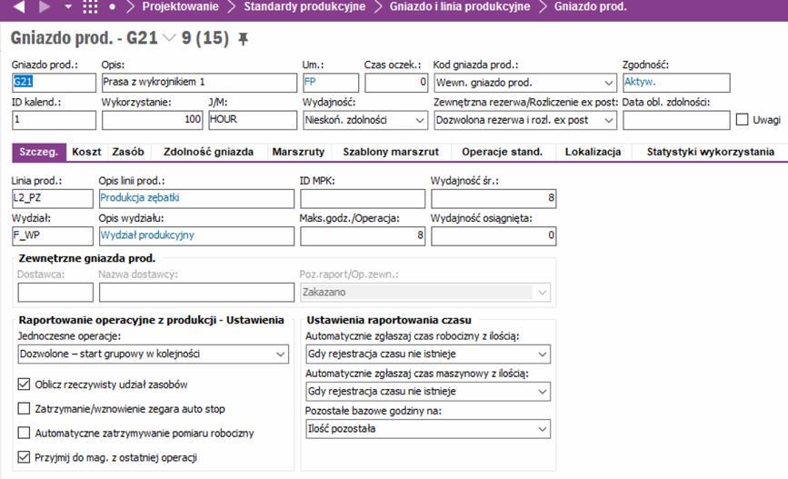 Gniazdo produkcyjne G21