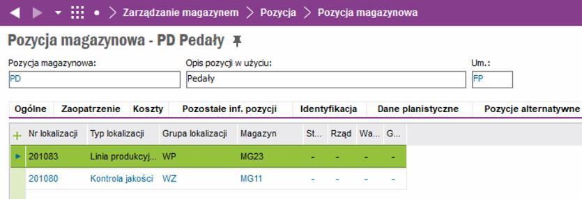 Według przedstawionego procesu dodawania pozycji magazynowej dla PD Pedały, dodaj pozycje magazynowe dla pozostałych
