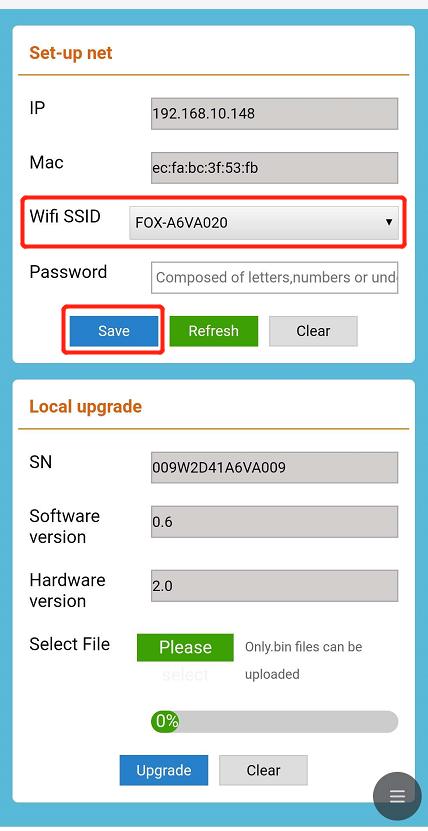 Krok 3: Rozwiń menu WiFi SSID, aby odszukać domowy router i wpisz hasło routera domowego. Kliknij Zapisz.