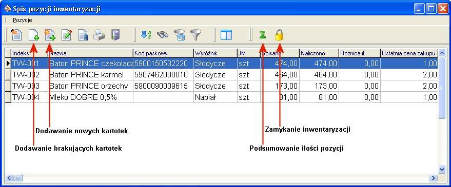 Streamsoft W oknie Spis pozycji inwentaryzacji podstawowe znaczenie mają dwie kolumny: Naliczono - zawiera ilość naliczoną przez program na dzień podany przy zakładaniu inwentaryzacji.