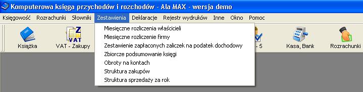 ALA Obroty na kontach Za pomocą tego zestawienia można obejrzeć podsumowania kwot wprowadzonych na poszczególne konta. Aby sporządzić zestawienie, należy wybrać z menu Zestawienia Obroty na kontach.