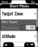 Trening z urządzeniem GPS Trening 5.5.5 Przerwa automatyczna Funkcję automatycznej przerwy można aktywować i dezaktywować w skróconym menu.