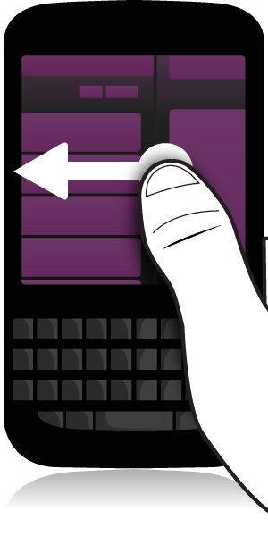 Jeśli przykładowo jest wyświetlona aplikacja BlackBerry Hub, można przesunąć palcem w lewo, aby wyświetlić ekran główny i zminimalizowane aplikacje.