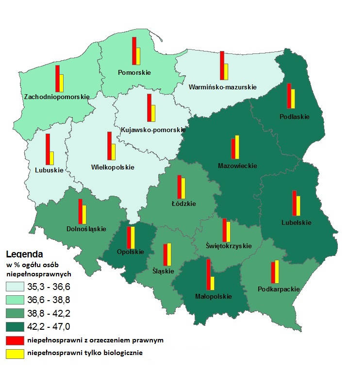 Mapa 4. Osoby niepełnosprawne w wieku 65 lat i więcej w 2011 r.