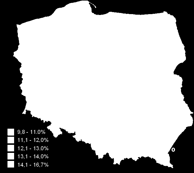 zycja w Polsce (wskaźnik niższy niż dla całego kraju o 0,4 p.