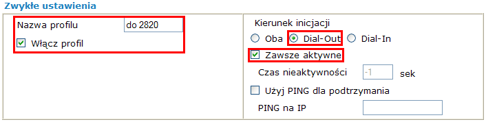 Stwórz odpowiedni profil do obsługi tunelu (w przykładzie użyto profilu nr 1) i wpisz odpowiednie dane.