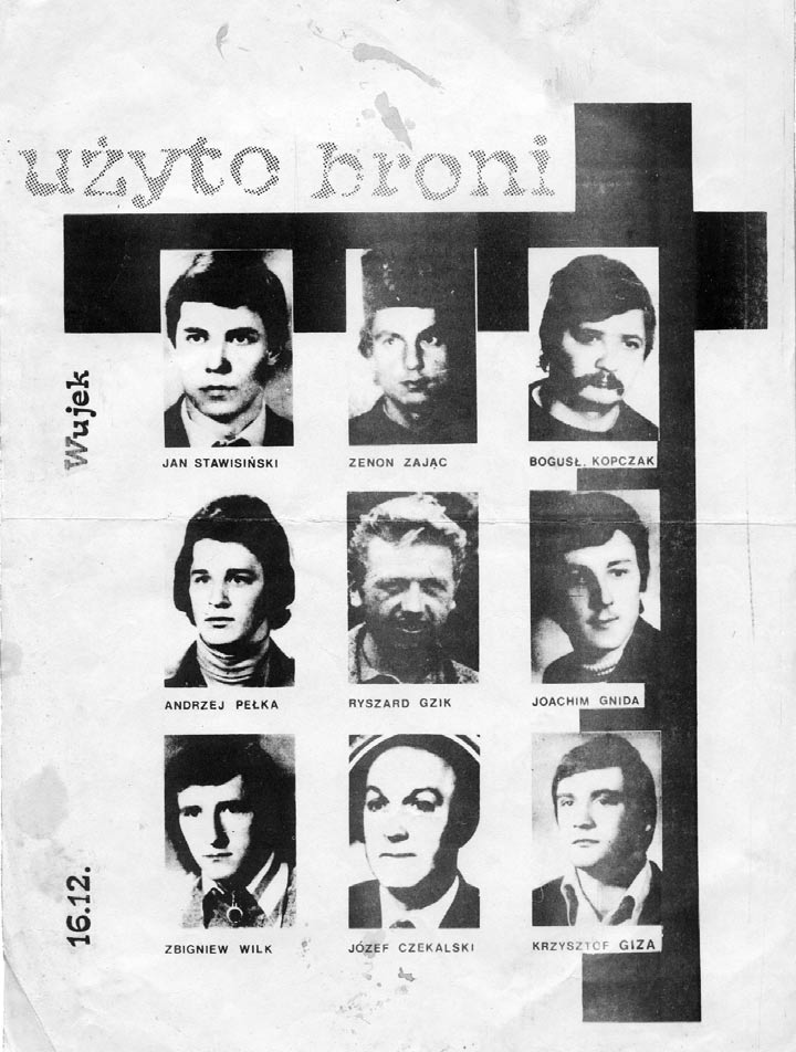 KARTY 30) Podziemna ulotka z fotografiami górników zabitych