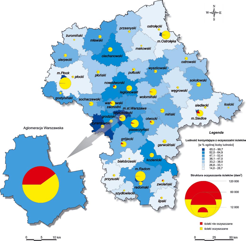 WODY Mapa 20. Ludność korzystająca z oczyszczalni ścieków w województwie mazowieckim 0 0 0 0 0 0 0 0 0 Wykres 33.