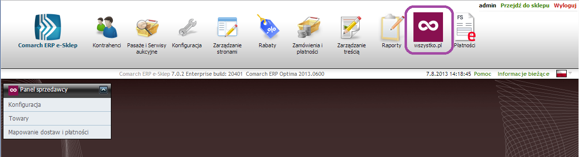 2 Integracja Comarch ERP e-sklep z wszystko.pl W zależności od posiadanego oprogramowania systemu ERP wraz z Comarch ERP e-sklep czy też tylko samego systemu ERP konfiguracja wygląda nieco inaczej.