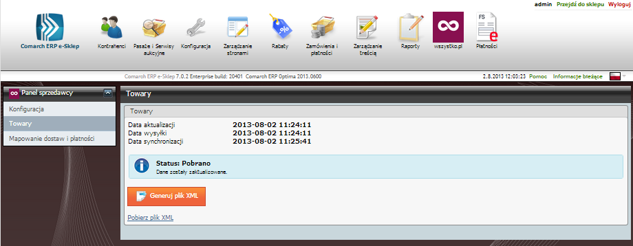 2.3 Wysłanie towarów do wszystko.pl Uwaga: Aby oferta produktowa z Comarch ERP e-sklep była prezentowana w galerii internetowej wszystko.