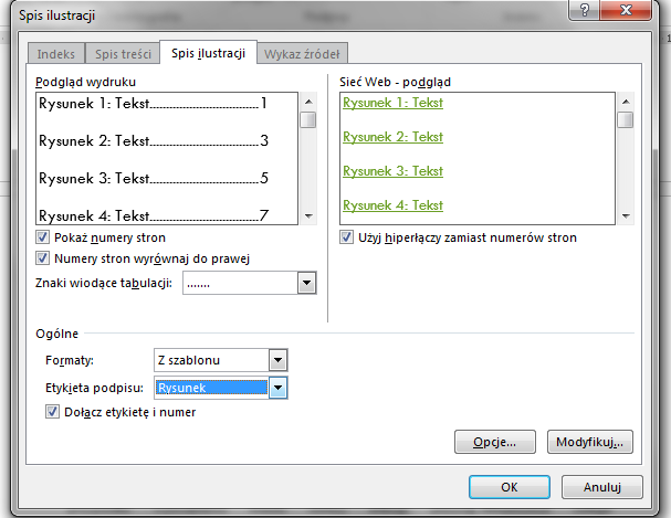 Załączniki Tworzenie spisu rysunków (tabel, zdjęć) Po dodaniu podpisów do dokumentu można wygenerować automatyczny spis ilustracji. Spis ilustracji można także utworzyć za pomocą stylów.