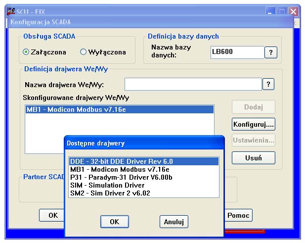 Pierwszym krokiem konfiguracji drajwera We/Wy jest konfiguracja serwera SCADA w programie SCU.