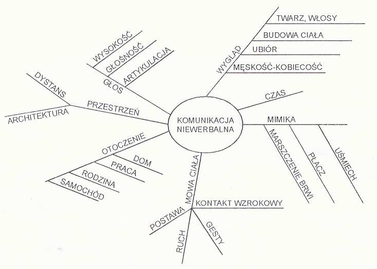 Rys. 7. Elementy w komunikacji niewerbalnej Źródło: E. Brzezińska, Komunikacja społeczna, Zakład Amerykanistyki i Mass Mediów. Uniwersytet Łódzki, Łódź 1997, s.