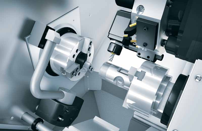 nny Wyposażenie standardowe Układy podwójnych uchwytów hydraulicznych o średnicy 210 mm Przemieszczenie osi Y ±50,8 mm Ruchome oprzyrządowanie z osią C Możliwość toczenia zsynchronizowanego Możliwość