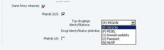 Typ drugiego identyfikatora z rozwijanej listy naleŝy wybrać rodzaj dokumentu, którego numer ma zostać wpisany do kolejnego pola.