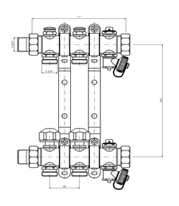 Dane techniczne Materiał Belka zasilania/ powrotu Obwody grzewcze HKV-A HKV-P Zawór powrotny Zestaw zaworów Odstęp zaworów powrotnych Łączniki z gwintem Gz 3/4 (Eurokonus) Uchwyt tłumiący akustycznie