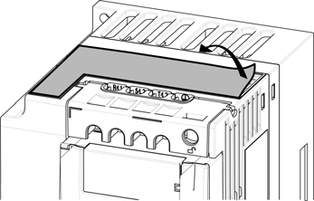 Gdy stopień ochrony IP20 jest odpowiedni, zaleca się zdjęcie osłony ochronnej na szczycie przemiennika, jak pokazano poniżej.