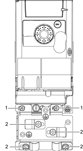 Montaż Instalowanie płyt EMC Montaż płyt EMC: VW3A9523, VW3A9524 lub VW3A9525 zamawiane