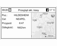 Nawigacja 105 Bieżące położenie Punkt docelowy Godzina przyjazdu Przejechany dystans Mapa poglądowa Zablokuj odcinek Dostępne są następujące opcje dotyczące ręcznego wykluczania określonych