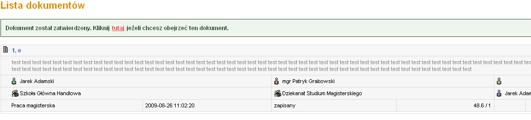 Pojawia się komunikat: Dokument został zatwierdzony.